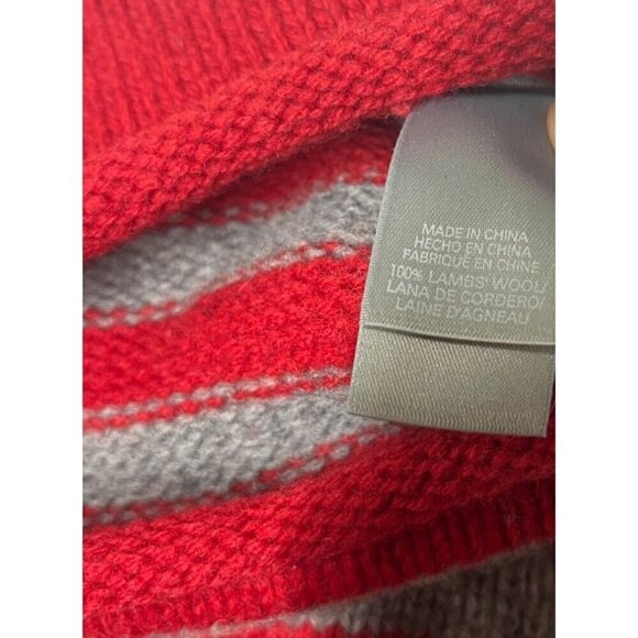 VTG Womens Large Petite 100% Lambs Wool Sweater Pullover Moose Elk Red Striped - Picture 8 of 8